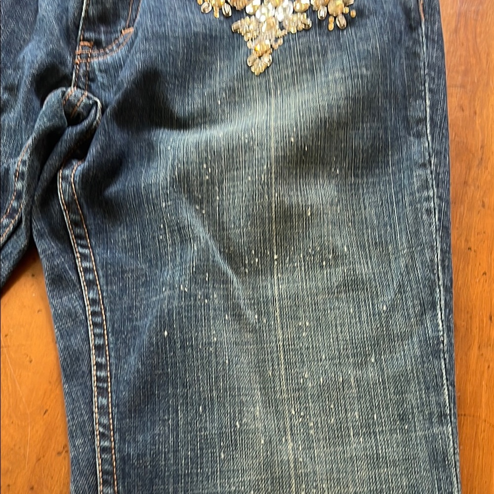 Escada Blue Flare Wide Leg Jeans with Chic Embroidery - Picture 7 of 11